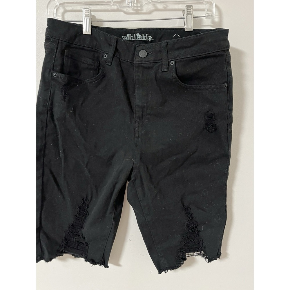 Wild Fable Black Distressed High Rise Bermuda Shorts Raw Hem Button Fly Size 8